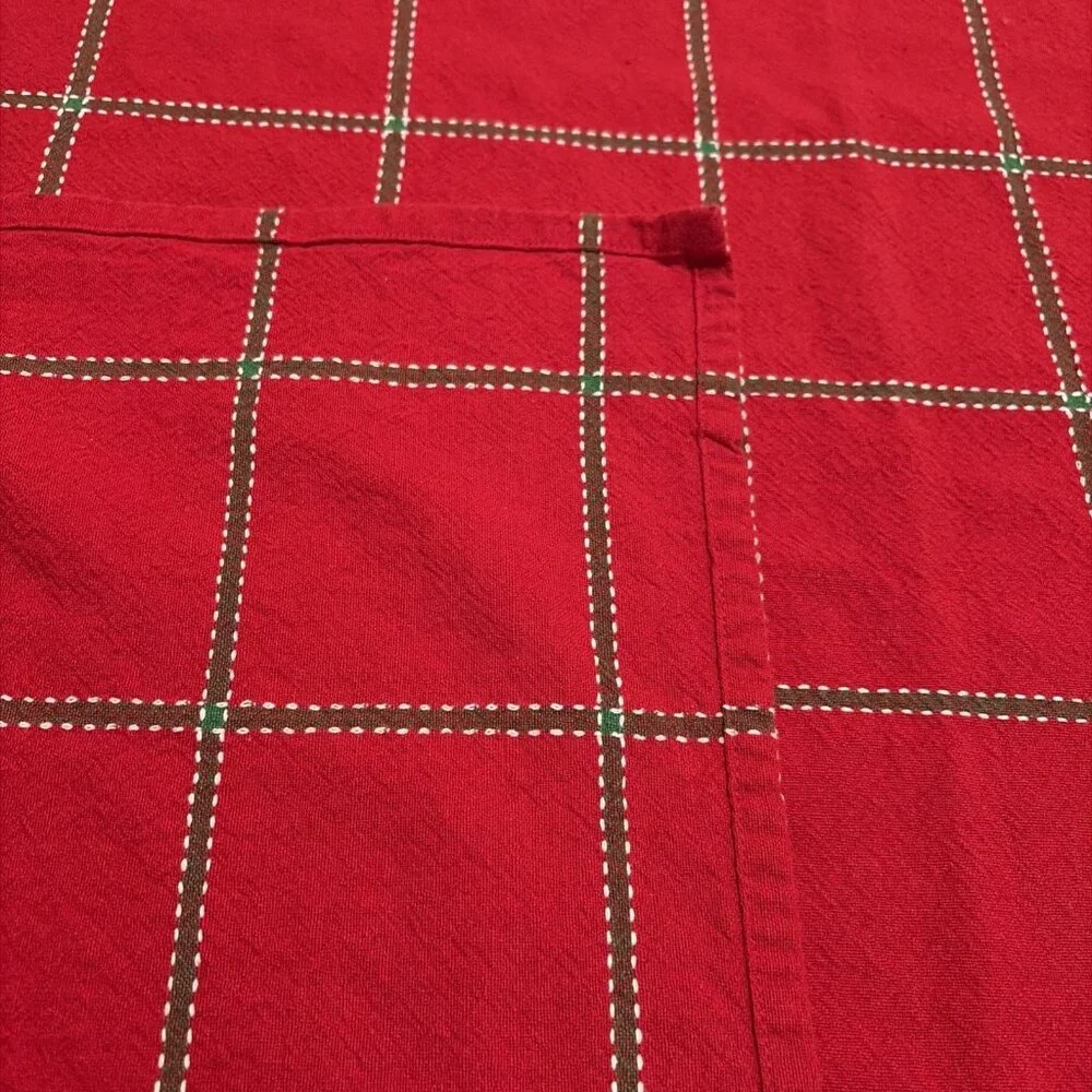 Vintage Red Tartan Plaid Tablecloth Cotton Colorful Holiday Cottagecore 48X60